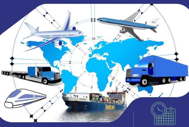 środki transportu na tle mapy świata
