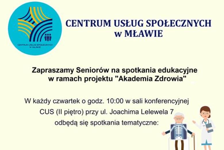 Zapraszamy Seniorów na spotkania edukacyjne w ramach projektu Akademia Zdrowia