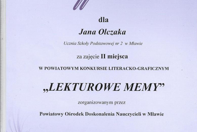 Jan Olczak z SP nr 2 laureatem Lekturowych memów