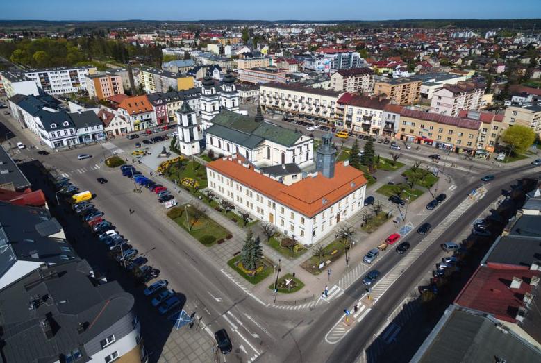 Widok centrum Mławy z lotu ptaka