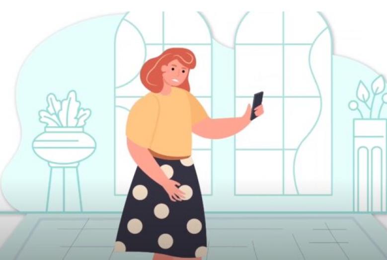 rysunek kobiety z telefonem komórkowym w dłoni