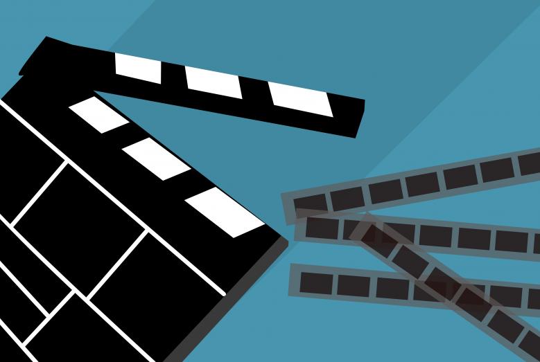 klaps filmowy i taśma filmowa