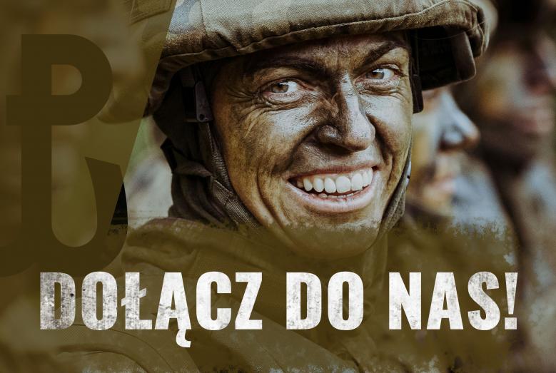Twarz żołnierza i napis: Dołącz do nas!