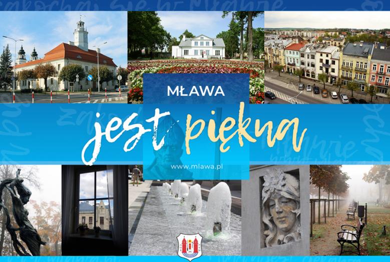 widokówka z widokami Mławy i napisem: Mława jest piękna