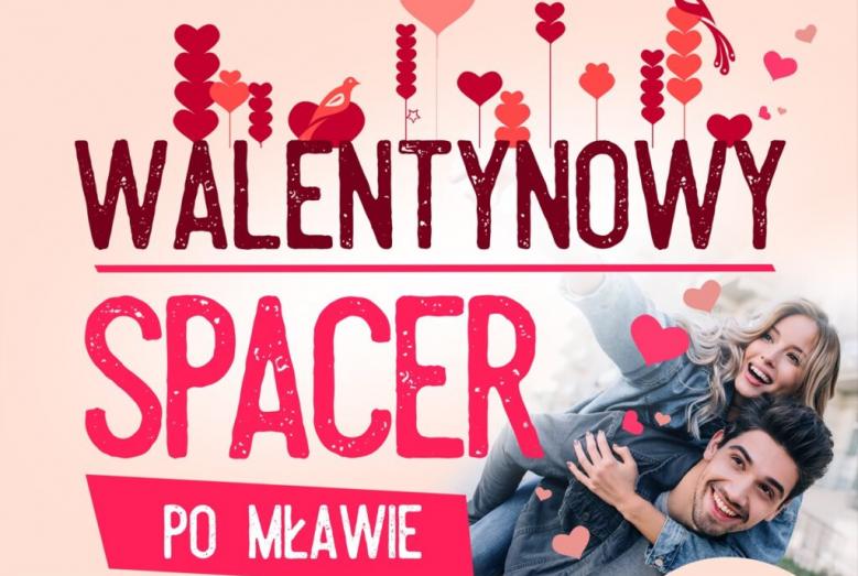 Walentynkowy spacer po Mławie - baner promocyjny z wizerunkami kobiety i mężczyzny