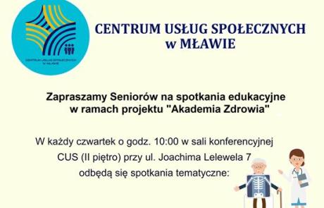 Zapraszamy Seniorów na spotkania edukacyjne w ramach projektu Akademia Zdrowia