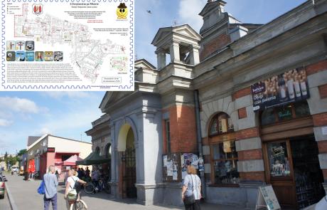 Hala targowa w Mławie i mapka szlaku