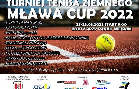 Turniej Tenisa Ziemnego Mława Cup 2022, w tle fragment kortu tenisowego z piłeczką