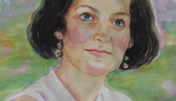 Portret akwarela, pastel, grafit