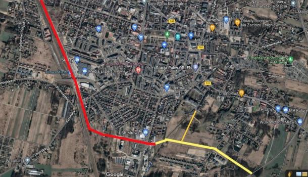 Planowany przebieg III etapu al. Świętego Wojciecha - żółty kolor