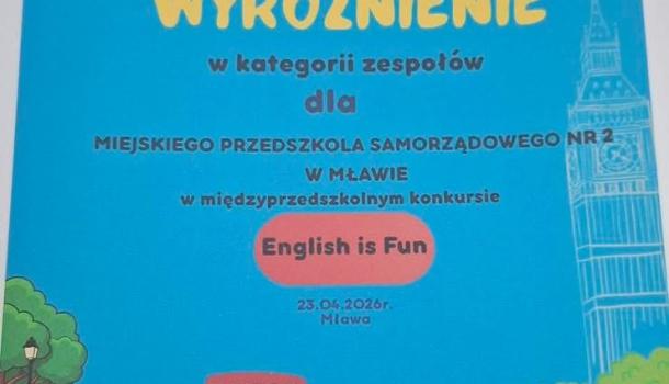 Wyróżnienie dla przedszkolaków MPS 2 w konkursie „English is fun”