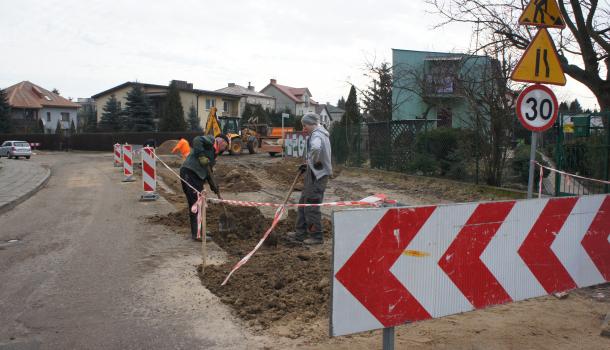 Na ul. Marii Skłodowskiej-Curie trwają prace budowlane